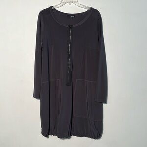 SUN KIM Minimalist/Artsy Grey Stretch Jersey Lgenlook Zip 2 Pocket Tunic Dress M